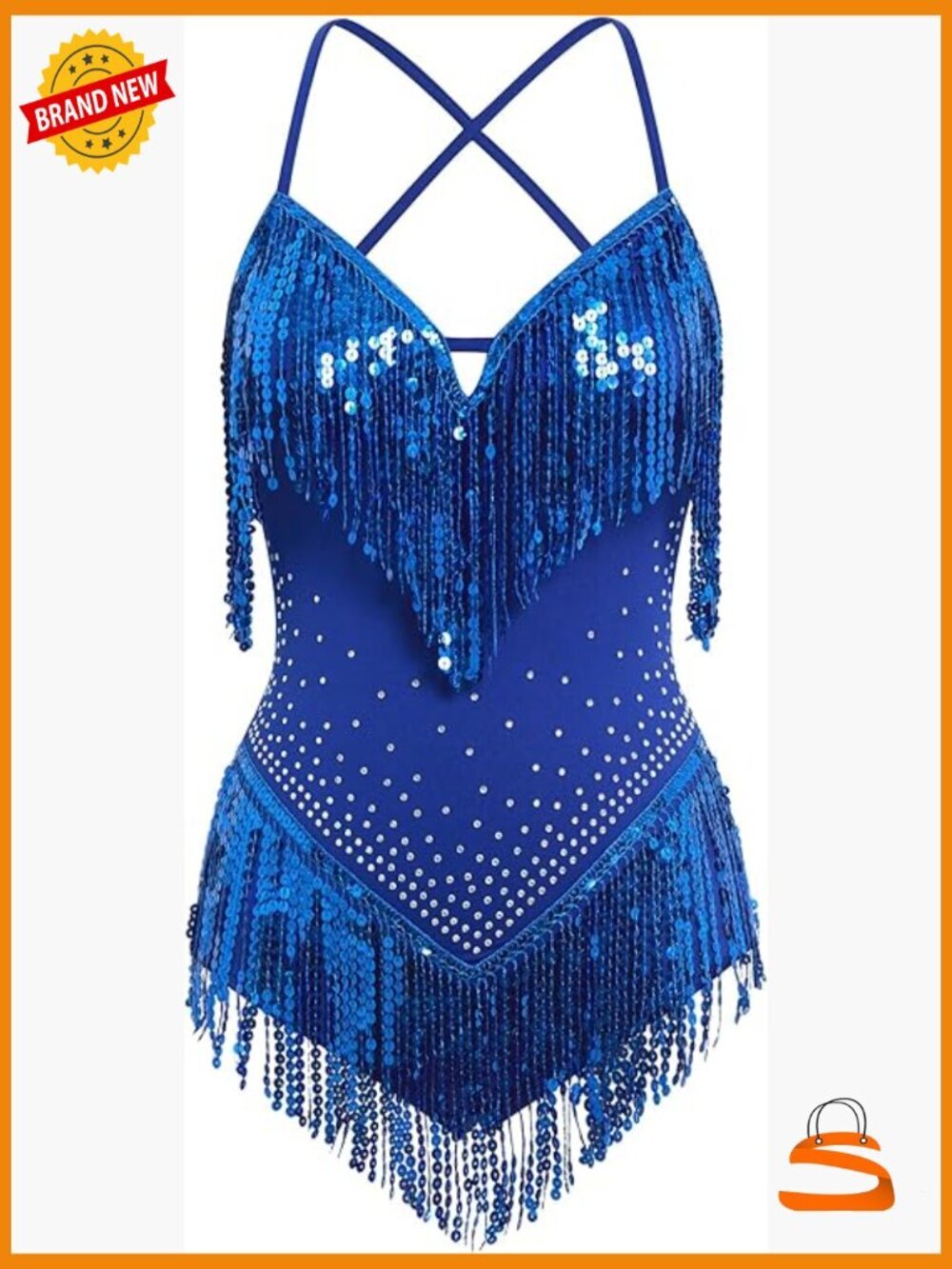 Sequin Fringe Bodysuit Romper Sparkly Tassel Latin Jazz Dance Costume Rave